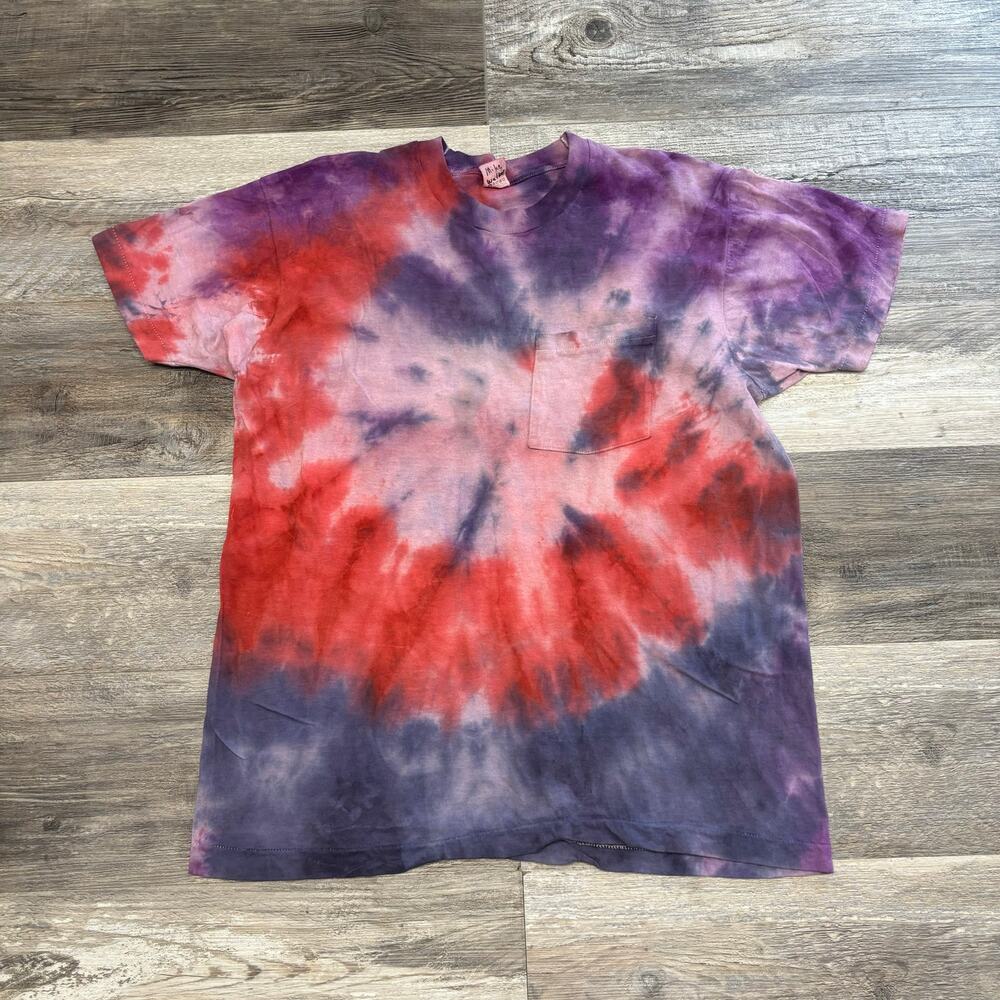 Vintage 80s Fruit of The Loom‎ Tie Dye Mens L Single Stitch T-Shirt Pocket Tee